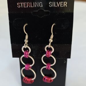 Sterling Silver and Pink Loop Earrings